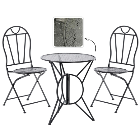Set mobilier gradina metalic Susan, masa 60x60 cm si 2 scaune 50x40x94 cm, stil vintage, negru mat [4]