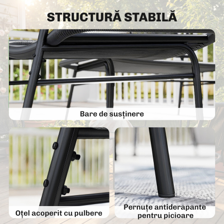  Set Mobilier Gradina Ratan 4 Piese, Canapea pentru Exterior cu Masuta Metalica, Negru [7]