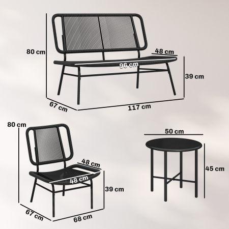  Set Mobilier Gradina Ratan 4 Piese, Canapea pentru Exterior cu Masuta Metalica, Negru [2]