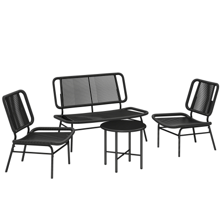 Seturi mobilier -  Set Mobilier Gradina Ratan 4 Piese, Canapea pentru Exterior cu Masuta Metalica, Negru