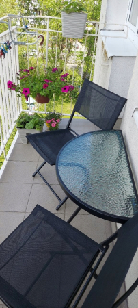 Set mobilier gradina masa semirotunda sticla calita mozaic cu 2 scaune pliabile textilen, gri [2]