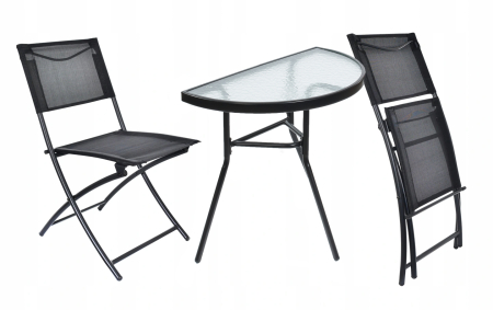 Set mobilier gradina masa semirotunda sticla calita mozaic cu 2 scaune pliabile textilen, gri [9]