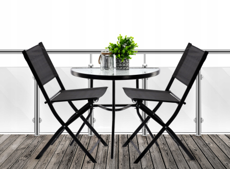 Set mobilier gradina sau balcon, masa semirotund sticla cu 2 scaune pliabile, negru [3]