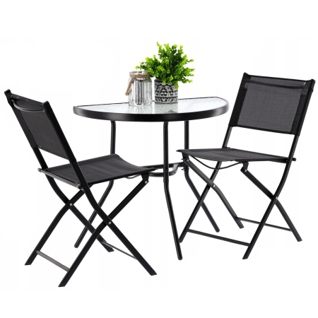 Gradina & balcon - Set mobilier gradina sau balcon, masa semirotund sticla cu 2 scaune pliabile, negru