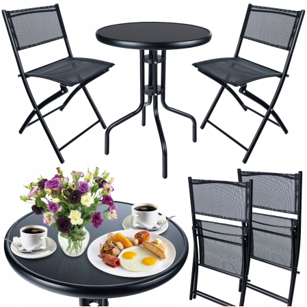 Set mobilier gradina Sersimo Oneiro, 2 scaune pliabile, 1 masa, negru [13]