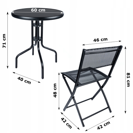 Set mobilier gradina Sersimo Oneiro, 2 scaune pliabile, 1 masa, negru [8]
