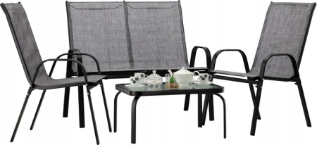 Set mobilier gradina textilene, 2 scaune, 1 canapea si 1 masa, gri deschis [4]