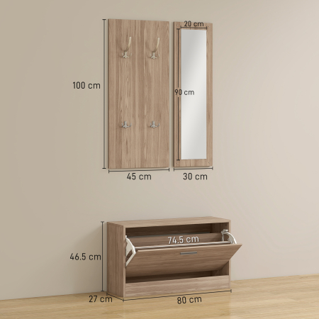 Set Mobilier Hol cu Banca Pantofar, Cuier si Oglinda din Lemn [2]