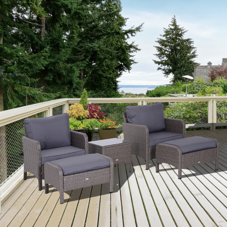  Set Mobilier pentru Extern Canapea cu Pouf si Masuta in PE Rattan cu Perne Gri [1]