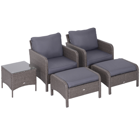 Mobilier gradina si terasa -  Set Mobilier pentru Extern Canapea cu Pouf si Masuta in PE Rattan cu Perne Gri