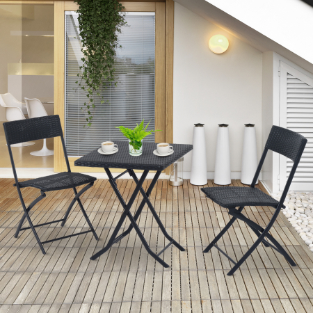  Set Mobilier pentru Gradina din Poly Ratan 3buc Set Masa si 2 Scaune pentru Gradina Pliabile Negru [1]