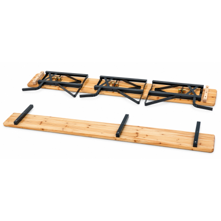 Set mobilier pliabil pentru gradina si evenimente, 3 piese, masa si 2 banci cu spatar pentru confort sporit, lemn de pin impregnat si lacuit, cadru di [2]