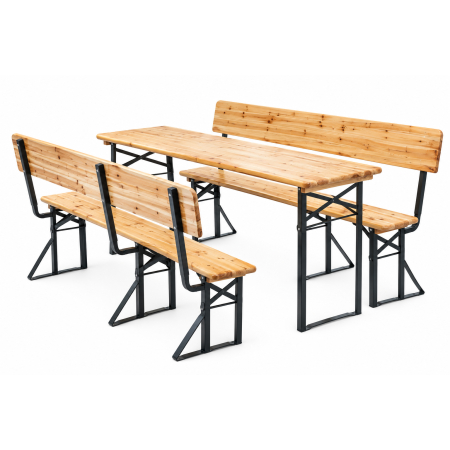 Set mobilier pliabil pentru gradina si evenimente, 3 piese, masa si 2 banci cu spatar pentru confort sporit, lemn de pin impregnat si lacuit, cadru di [8]