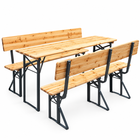 Set mobilier pliabil pentru gradina si evenimente, 3 piese, masa si 2 banci cu spatar pentru confort sporit, lemn de pin impregnat si lacuit, cadru di [7]