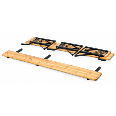 Set mobilier pliabil pentru gradina si evenimente, 3 piese, masa si 2 banci cu spatar pentru confort sporit, lemn de pin impregnat si lacuit, cadru di [4]