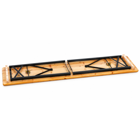 Set mobilier pliabil pentru gradina si evenimente, 3 piese, masa si 2 banci cu spatar pentru confort sporit, lemn de pin impregnat si lacuit, cadru di [6]