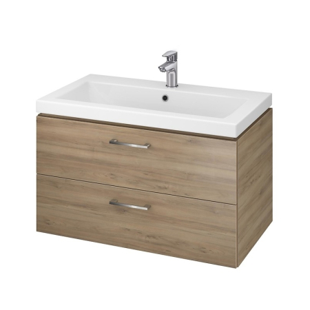 Mobilier pentru baie - Set mobilier suspendat si lavoar Cersanit, Lara, 80 x 45 cm, nuc