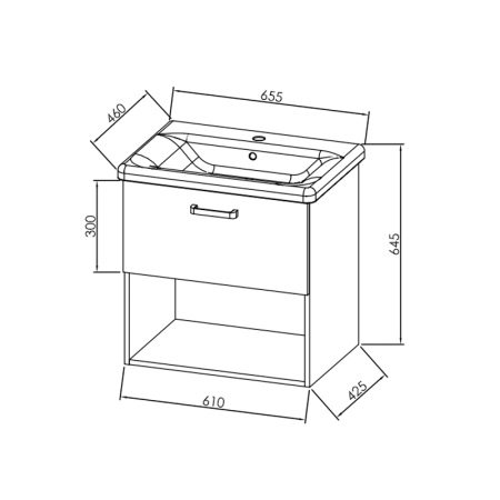 Set mobilier suspendat si lavoar Kolpasan Evelin, 65 cm, sertar Soft Close, lavoar ceramica, stejar gri [1]