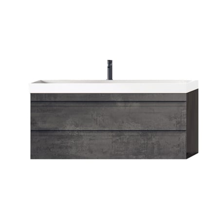 Baie - Set mobilier suspendat si lavoar Kolpasan Naomi, 100 cm, 2 sertare Soft Close, lavoar Kerrock, dark concrete