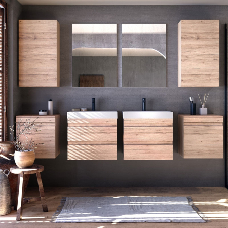Set mobilier suspendat si lavoar Kolpasan Naomi, 50 cm, 2 sertare Soft Close, lavoar Cast Marble, natural wood [3]