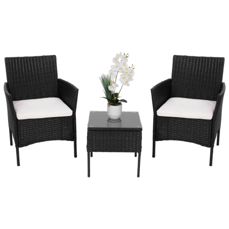 Set mobilier terasa, din tehnorattan, masa cu blat sticla securizata, 2 fotolii cu perne, negru [9]