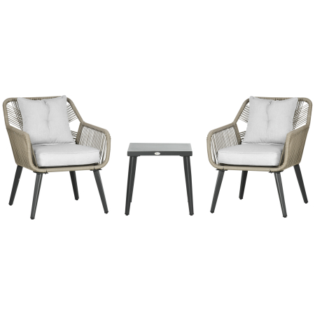  Set Modern din 3 Piese cu Suporturi Ajustabile, Set de Cafea pentru Terasa din impletitura Rotunda, 63x73x78 cm, Gri Deschis [0]