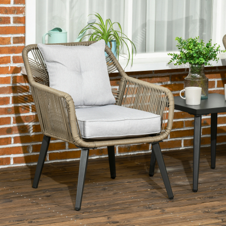  Set Modern din 3 Piese cu Suporturi Ajustabile, Set de Cafea pentru Terasa din impletitura Rotunda, 63x73x78 cm, Gri Deschis [6]