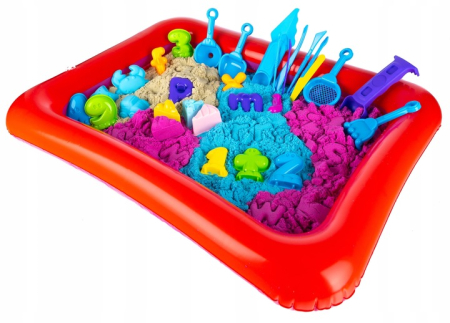 Set nisip kinetic XXL pentru copii cu 4.5kg nisip colorat, 75 forme, tavita gonflabila 55x41x7 cm [4]
