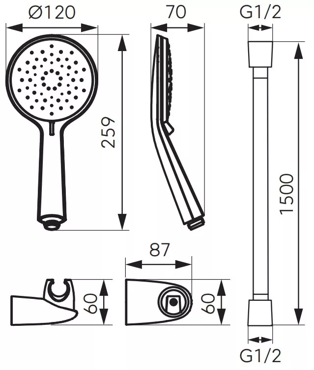 Set para de dus FDesign HotSpring FD2-101-25, 1/2'', universal, 3 pulverizari, 120 mm, 1.5 m, mat, negru / cupru [1]