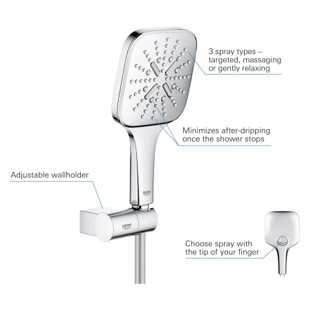 Set para de dus Grohe 26588000, 130 mm, 1.5 m, 233 mm, 3 functii, 1/2 racord, sistem anticalcar, Crom [3]