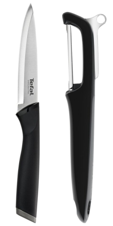 Ustensile bucatarie - Set pentru curatarea legumelor Essential K2219255,  cutit si dispozitiv pentru decojire, lame otel inoxidabil, 12 cm, maner Soft Touch, negru, / 