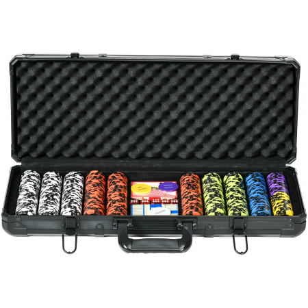 Dormitor & birou -  Set Poker Complet cu 500 Jetoane, 5 Zaruri, 2 Pachete de Carti, 3 Butoane