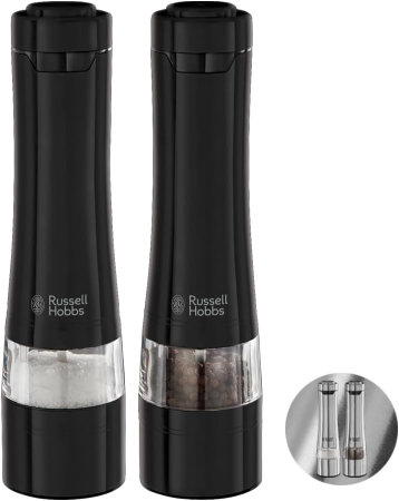Bucatarie - Set rasnite electrice Russell Hobbs, sare si piper, mecanism ceramica, iluminare LED, baterii incluse, negru
