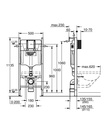 Set rezervor Grohe 38939000, Cadru 2in1 Rapid SL, tip instalare incastrat, tip placare uscata, numar moduri spalare 2 [3]