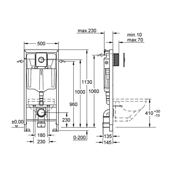 Set rezervor incastrat 4 in 1 Grohe Rapid SL cadru si clapeta Arena Cosmopolitan cu izolare fonica [1]