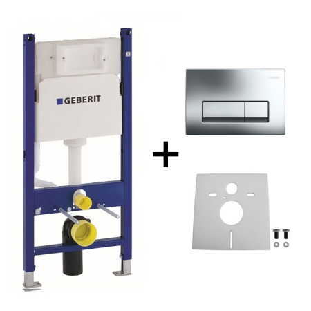 Baie - Set rezervor incastrat Geberit, Duofix, cu set fixare si clapeta crom lucios, Delta 51, pentru vas WC suspendat