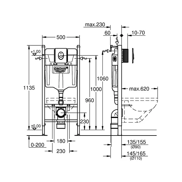 Set rezervor incastrat Grohe Rapid SL cu clapeta cromata Skate Air [1]
