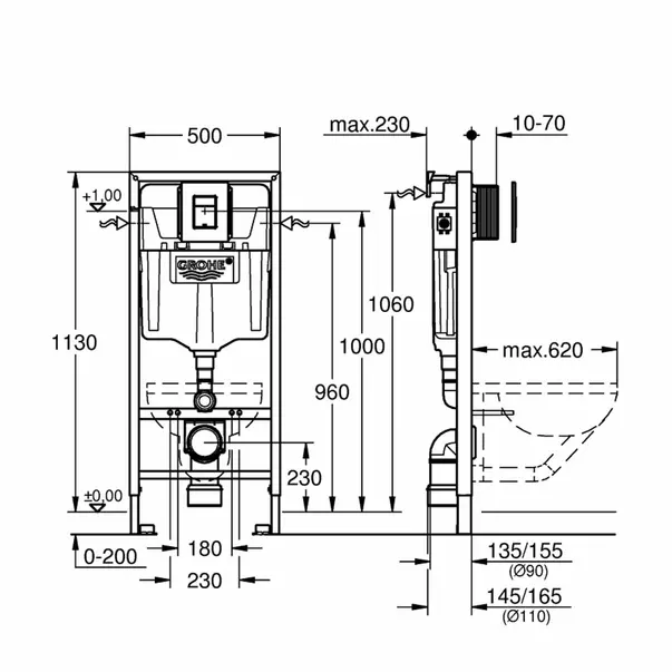 Set rezervor incastrat Grohe Solido 3 in 1 cu clapeta neagra Even [1]
