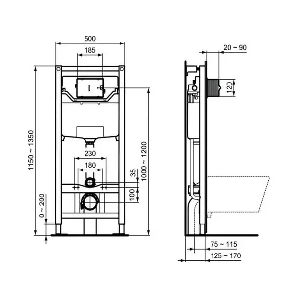 Set rezervor WC Ideal Standard ProSys si clapeta crom plus vas WC Tesi Aquablade cu capac soft close [6]
