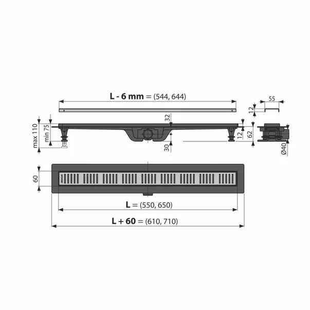 Set rigola cu capac auriu periat Alca APZ10BLACK-BRASS 65 cm [1]