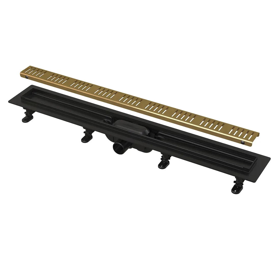 Baie - Set rigola cu capac auriu periat Alca APZ10BLACK-BRASS 75 cm