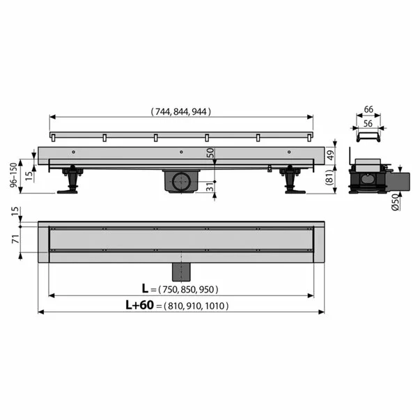Set rigola de perete cu capac faiantabil Alca APZ23-DOUBLE9 FIT AND GO WALL 85 cm [3]