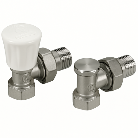 Robineti si accesorii calorifere - Set robinet tur si retur pentru radiator Giacomini R705KX113, unghiular, 1/2", alama cromata, cu adaptoare pentru teava multistrat 16x2 mm