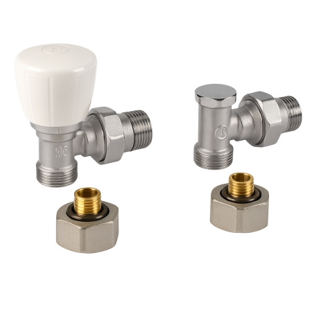 Robineti si accesorii calorifere - Set robinet unghiular si robinet de retur Giacomini R431KX023, 1/2” x (16 x 2), cu adaptoare pentru teava cupru/plastic/multistrat, cromat