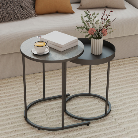  Set Rotund de Masute de Cafea Stivuibile - Gri [1]