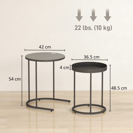  Set Rotund de Masute de Cafea Stivuibile - Gri [2]