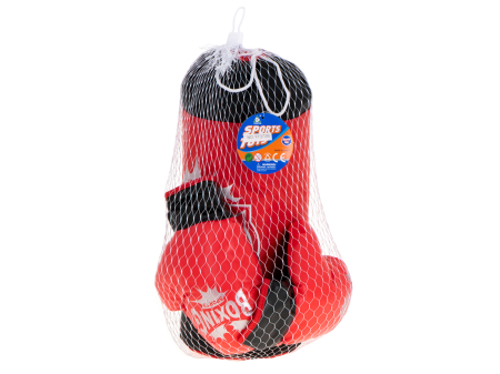 Set sac de box pentru copii 53x45 cm, cu manusi incluse, pentru antrenament acasa, rosu-negru [1]
