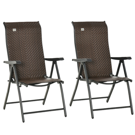 Gradina & balcon -  Set Scaune de Gradina 2 Piese din Ratan PE si Otel, Scaune Pliante pentru Exterior cu Spatar Reglabil in 7 Pozitii, Rosu si Negru