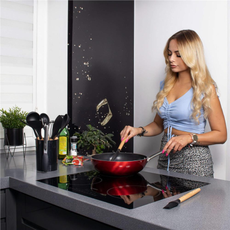 Set Sersimo 12 ustensile de bucatarie din silicon termorezistent si maner din bambus, negru [10]