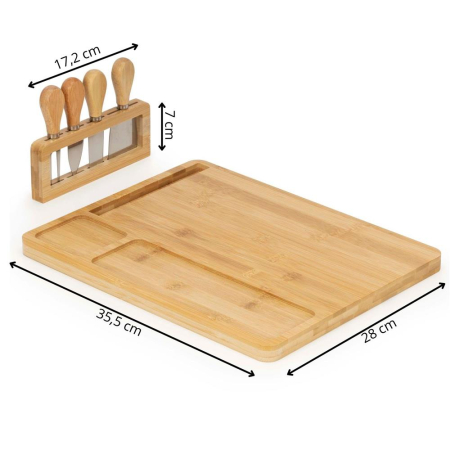 Set servire branzeturi platou bambus suport cutite 4 accesorii, 35x28x8 cm, design natural, maro natur [13]